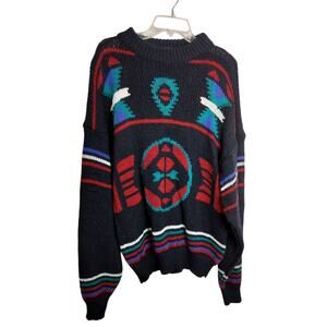 M773)Vtg 90s Expressions International Colorful Knit Pullover Granpa Sweater XL